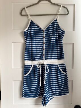 Cupshe Blue and White Striped Midi Romper Dress